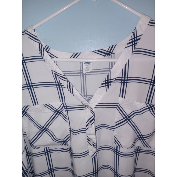 Womens OLD NAVY White Blue Checkered Top Shirt Blouse Size XXL - Picture 4 of 5